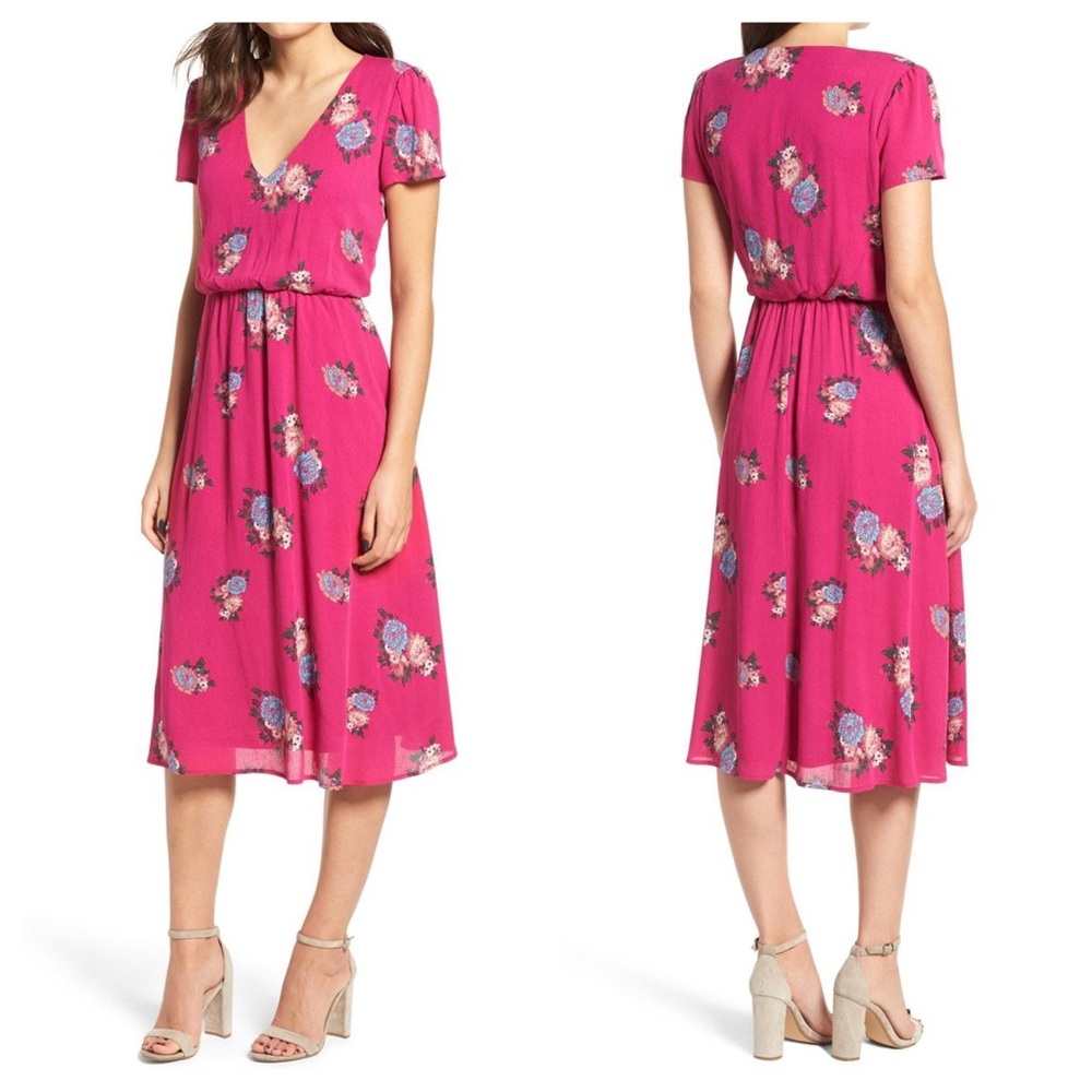 Wayf Blouson Floral Midi Dress